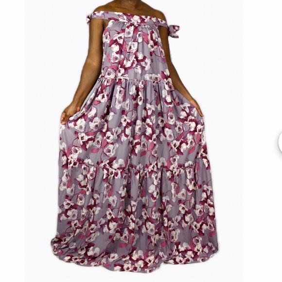 Purple Floral Print Multicolor Layered Maxi Dress - Picture 3 of 4